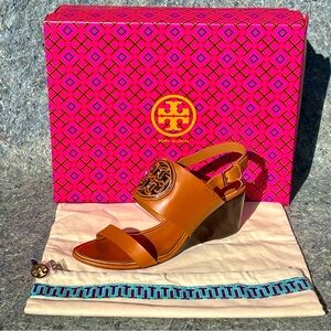 💥Tory Burch | Metal Millar | Wedge Sandals | Camel Caramel Brown 8